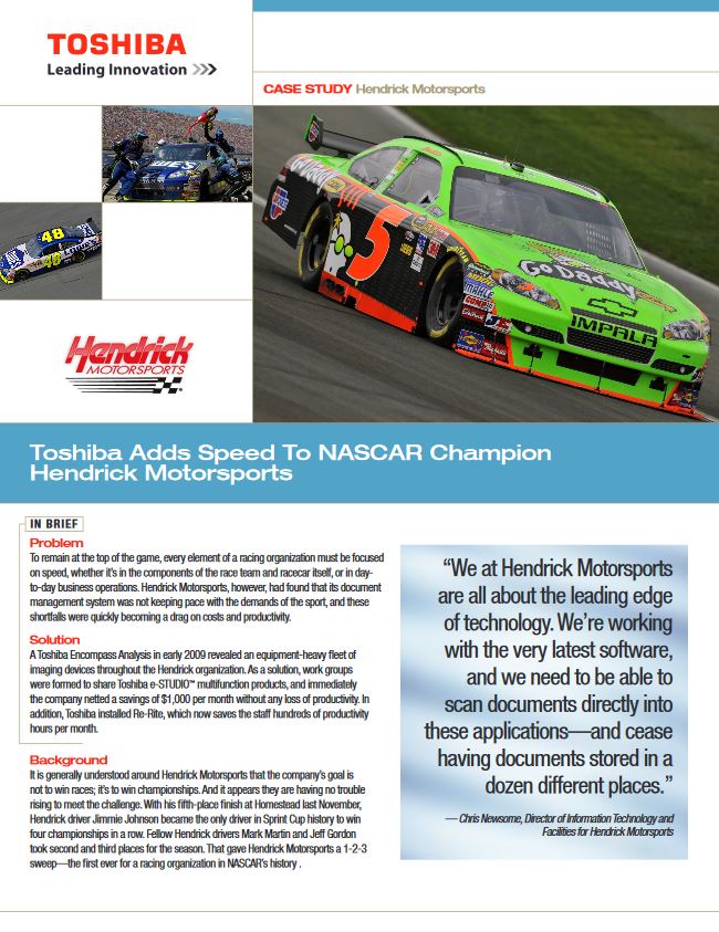 Hendrick Motorsports, Case Study, MPS, MDS, Toshiba, Data Matrix