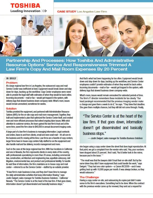 Law Firm, Success Story, Industry Solutions, Vertical Markets, Legal, Toshiba, Data Matrix