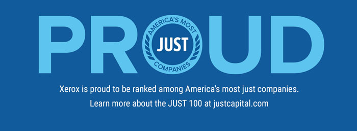 Proud JUST 100, Industry Leader, Why Xerox, Data Matrix